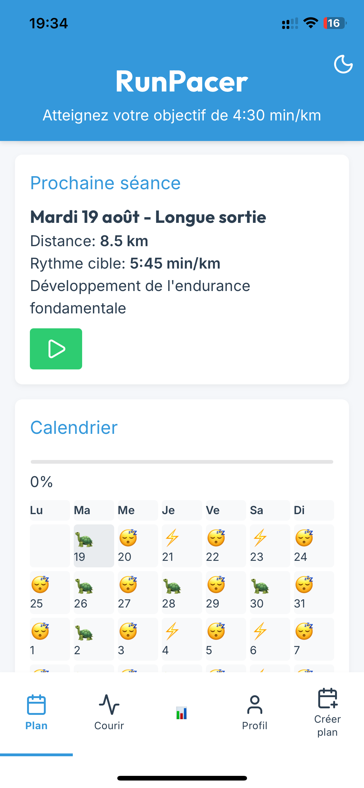 Capture d'écran RunPacer – Suivi en direct