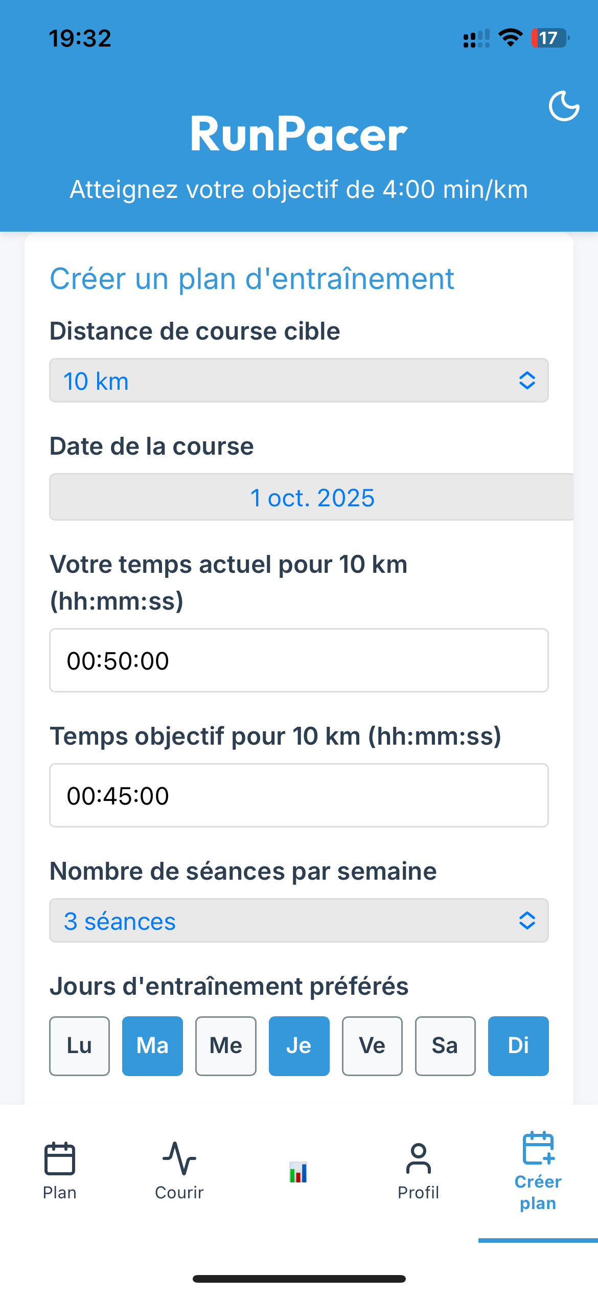 Plan d'entraînement